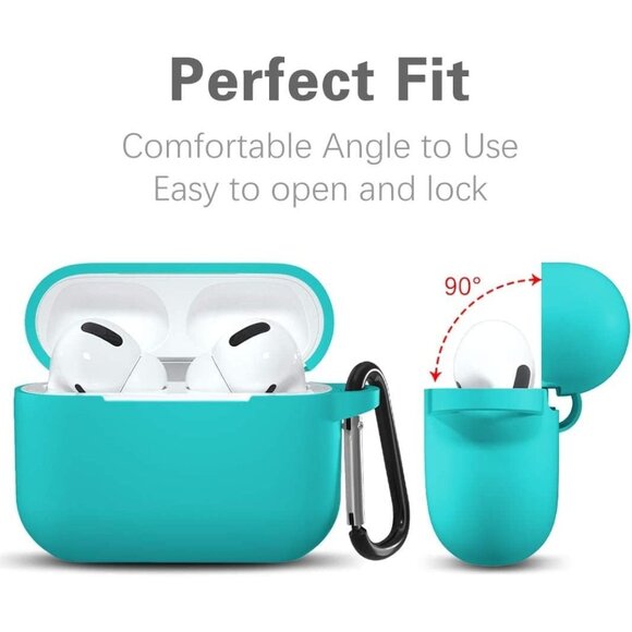 Teal Silicone AirPod Pro Case Cover with Wireless Charging Support and Carabiner - Picture 2 of 6